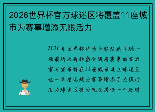 2026世界杯官方球迷区将覆盖11座城市为赛事增添无限活力
