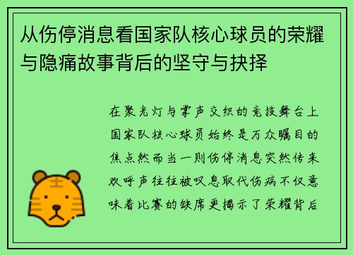 从伤停消息看国家队核心球员的荣耀与隐痛故事背后的坚守与抉择